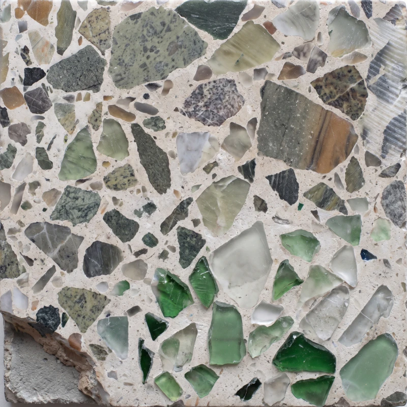 Green and grey chip in an oat coloured cement