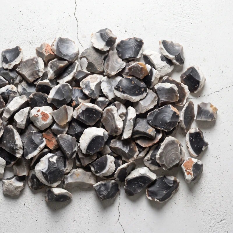 Split black flint with its white rind, heaped loose
