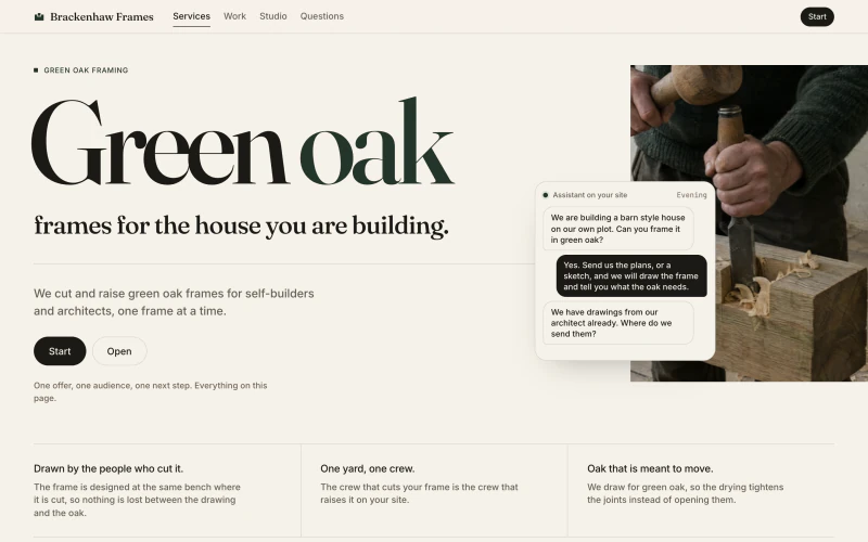 Brackenhaw Frames demo website, first screen