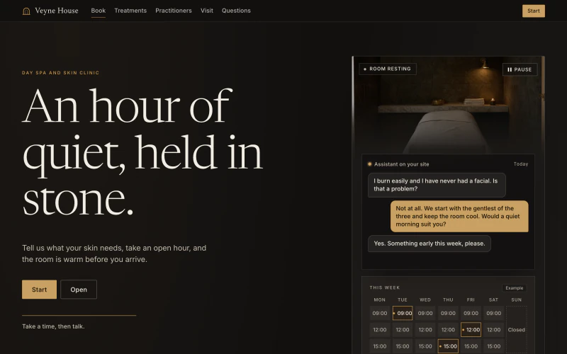 Veyne House demo website, first screen